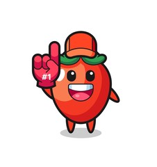 chili pepper illustration cartoon with number 1 fans glove