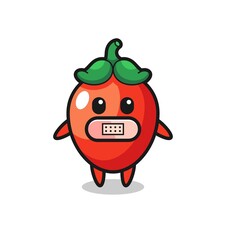 Cartoon Illustration of chili pepper with tape on mouth