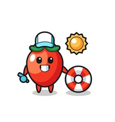 Cartoon mascot of chili pepper as a beach guard