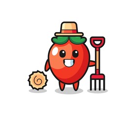 Mascot character of chili pepper as a farmer