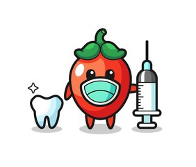 Mascot character of chili pepper as a dentist
