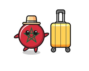 morocco flag cartoon illustration with luggage on vacation