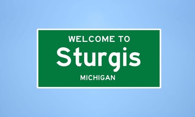 Sturgis, Michigan city limit sign. Town sign from the USA.