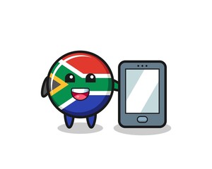 south africa illustration cartoon holding a smartphone