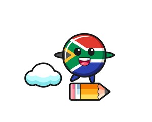 south africa mascot illustration riding on a giant pencil