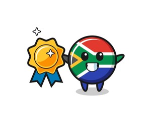 south africa mascot illustration holding a golden badge
