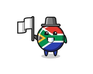 Cartoon character of south africa holding a flag