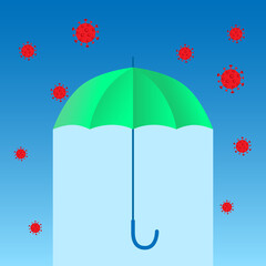 Umbrella protects against viruses, health protection concept. Vector illustration 