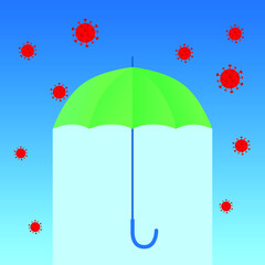 Umbrella protects against viruses, health protection concept. Vector illustration 