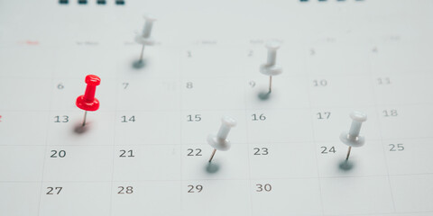 Close top view on white calendar 2022 month schedule Work planning and life concept.