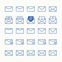 Set email icon in attractive vintage blue color suitable for website and app icon design