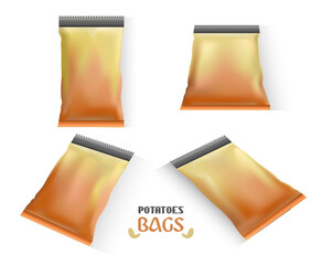 Mockup Of A Bag Of Potatoes, 4 Views. Unbranded Spicy Potato Bags
