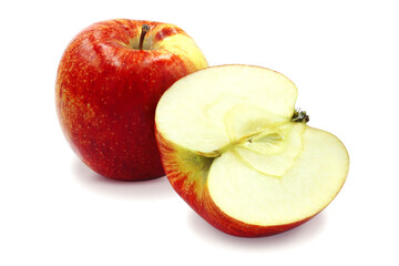 Whole ripe red apple and half cut isolated on white background. Clipping path.