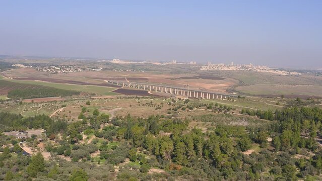 Train bridge near Modiin in Israel, 4k aerial drone view