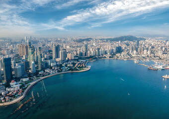 Fototapeta na wymiar aerial photography qingdao coastline city buildings skyline