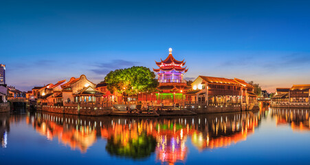 Naklejka na ściany i meble Night view of Shantang Ancient Town in Suzhou