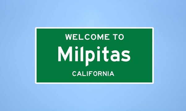Milpitas, California city limit sign. Town sign from the USA.