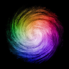 Abstract colorful spectrum light swirl round shape isolated on black background in concept modern,...
