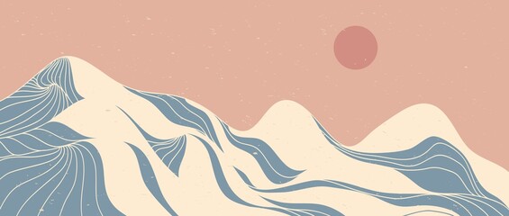 Mountain line art. Mid century modern minimalist art print. Abstract contemporary aesthetic backgrounds landscapes. vector illustration