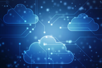 2d illustration of Cloud computing, Digital Cloud computing Concept background. Cyber technology, internet data storage, database and data server concept