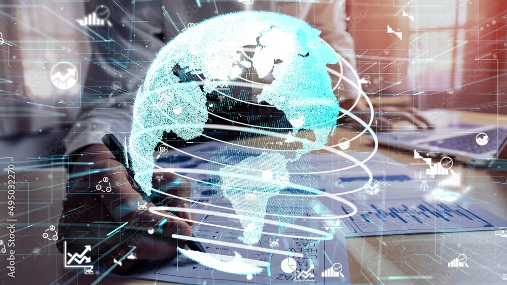 Poster conceptual business dashboard for financial data analysis . 3d render computer graphic .