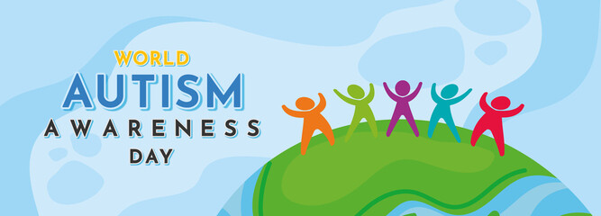 Blue World Autism Day Web Banner Background Template Vector Illustration