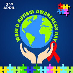 World autism awareness day on April 2 background with puzzle pieces. Can be used for banners, backgrounds, sticker, icon, badge, posters, brochures, print and awareness campaign for autism