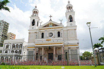 Nossa Senhora Nazare Cathedral in Belem do Para, Brazil. Nazareth Cathedral is the final destination of Nazareth Saint during the processions of Cirio De Nazare. - obrazy, fototapety, plakaty