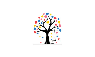 tree with colorful flowers logo with swing vector