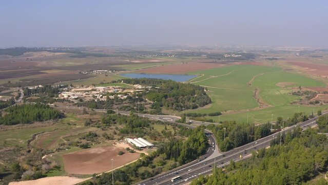 Forest valley near Modiin in Israel, 4k aerial drone view