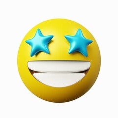 3d rendering grinning starry eyes emoticon feel amazed emoji, isolated white background
