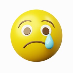 3d rendering emoticon sad with tears, isolated with white background