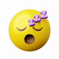 3d rendering image emoticon sleeping or sleepy face, isolated with white background