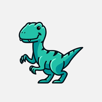 cute baby raptor cartoon dinosaur character illustration isolated