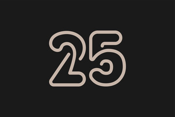 Number 25 Logo, Monogram Number 25 line style, usable for anniversary and business logos, flat design logo template, vector illustration