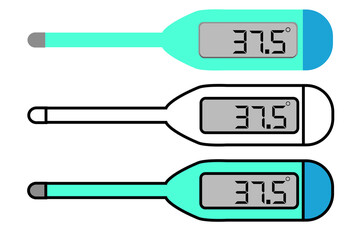 Simple Vector Set 3, Old Model Digital Thermometer, Isolated on White 

