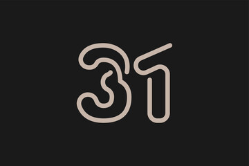 Number 31 Logo, Monogram Number 31 line style, usable for anniversary and business logos, flat design logo template, vector illustration