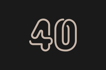 Number 40 Logo, Monogram Number 40 line style, usable for anniversary and business logos, flat design logo template, vector illustration