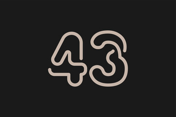 Number 43 Logo, Monogram Number 43 line style, usable for anniversary and business logos, flat design logo template, vector illustration