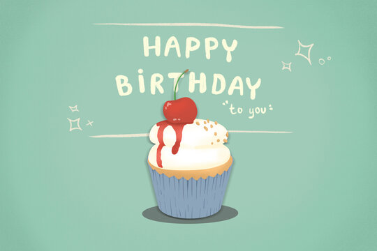 Happy birthday card with cute cupcake.