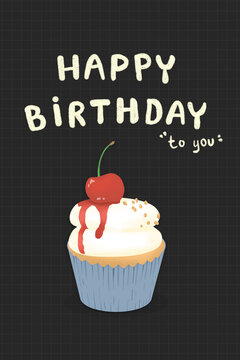 Happy birthday card with cute cupcake.