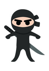 illustration of ninja with black tshirt on white background