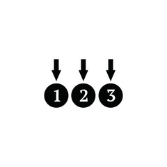 file download icon with a sequence of numbers 1 2 and 3 with a black round file and a downward direction above it with a white background