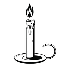 Abstract Doodle Element Hand Drawn Candle In A Candlestick Fire Flame Sketch Vector Design Style Background Illustration Cartoon
