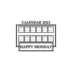calendar icon 2022 with the name of the day at the bottom or front on a white background