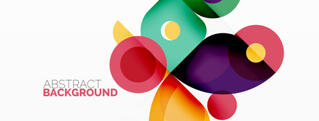 Colorful round shapes, circles and triangles background. Minimal geometric template for wallpaper, banner, presentation