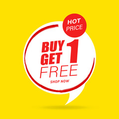 Buy 1 Get 1 Free, sale tag, banner design template, discount app icon. EPS 10.