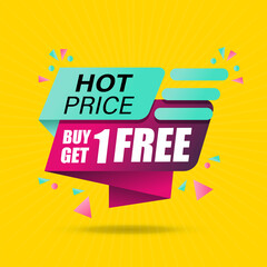 Buy 1 Get 1 Free, sale tag, banner design template, discount app icon. EPS 10.