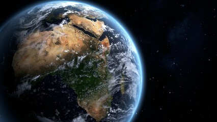 宇宙から見たアフリカ大陸を中心にした地球の3Dイラスト