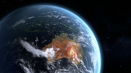 宇宙から見たオセアニアを中心にした地球の3Dイラスト